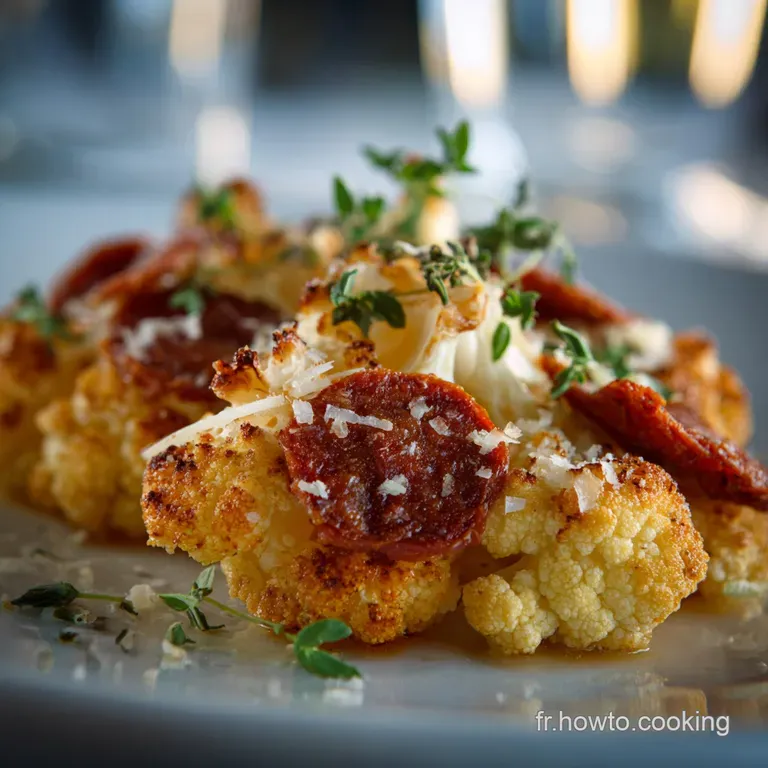 Choufleur R&ocirc;ti Croquantgourmand Au Chorizo Piquant Et Parmesan Aop presentation