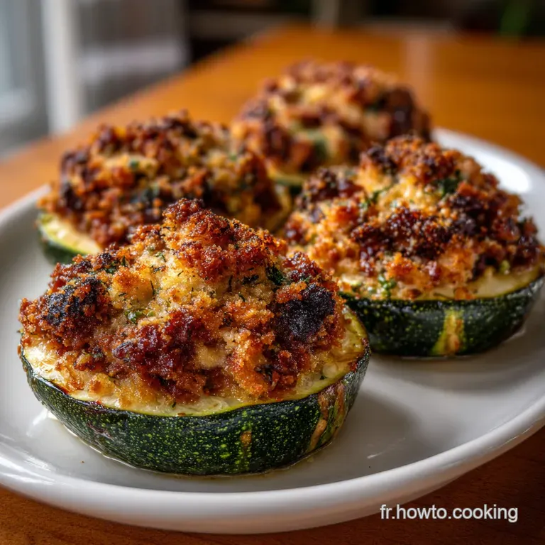 Courgettes Farcies Rondes : Chorizo Ch&egrave;vre et Crumble