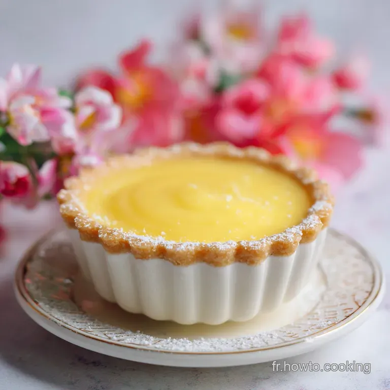 Elegant swirl of rich, yellow cr&egrave;me p&acirc;tissi&egrave;re piped into a delicate tart shell, dusted with powdered sugar. A decadent de...