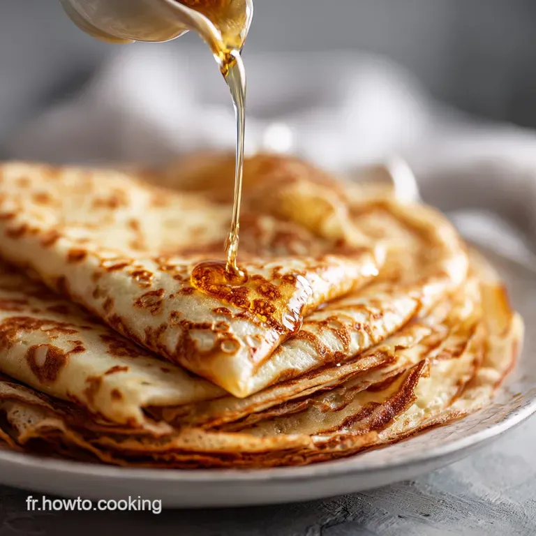 Delicate crepe, lightly browned, elegantly folded and presented with vibrant red strawberries and a dusting of powdered su...