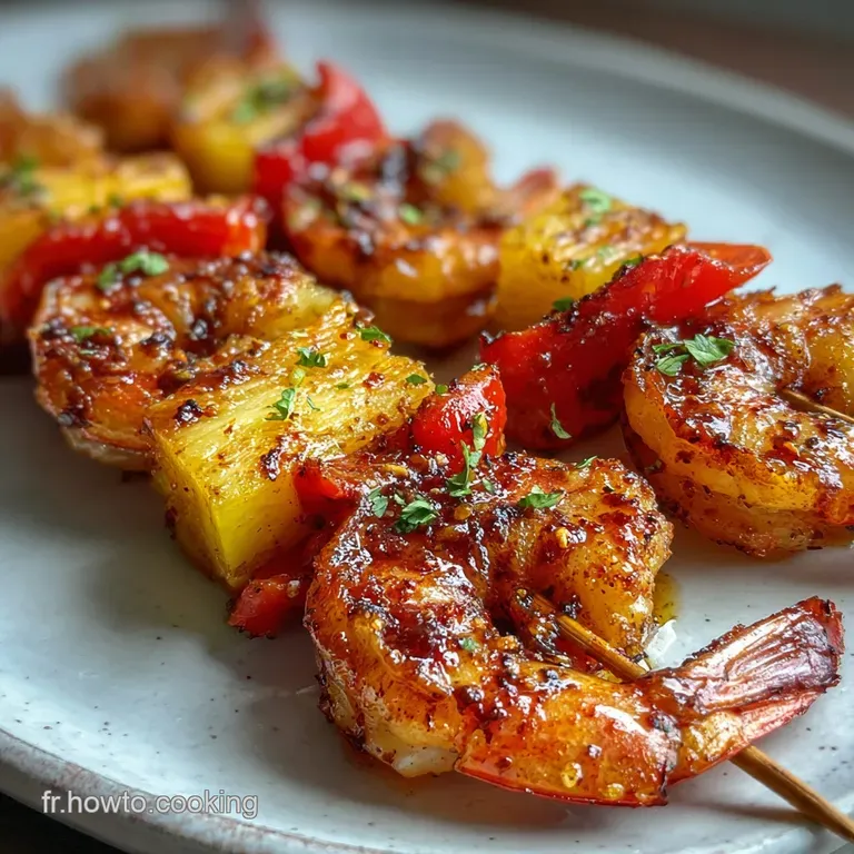 Brochettes De Crevettes Et Ananas Caram&eacute;lis&eacute;s Au Piment D Espelette