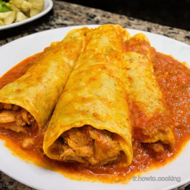 Enchiladas Fiesta Poulet Fromage Et Sauce Chili Maison presentation