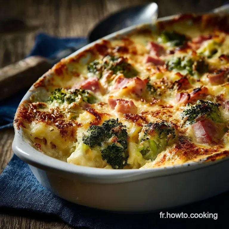 Gratin de Brocoli et Jambon le classique familial &agrave; la b&eacute;chamel cr&eacute;meuse