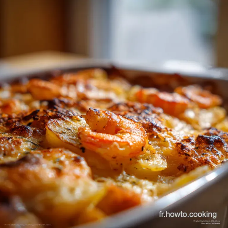 Gratin L&eacute;ger De La Mer Crevettes Et Pommes De Terre Sauce B&eacute;chamel All&eacute;g&eacute;e presentation