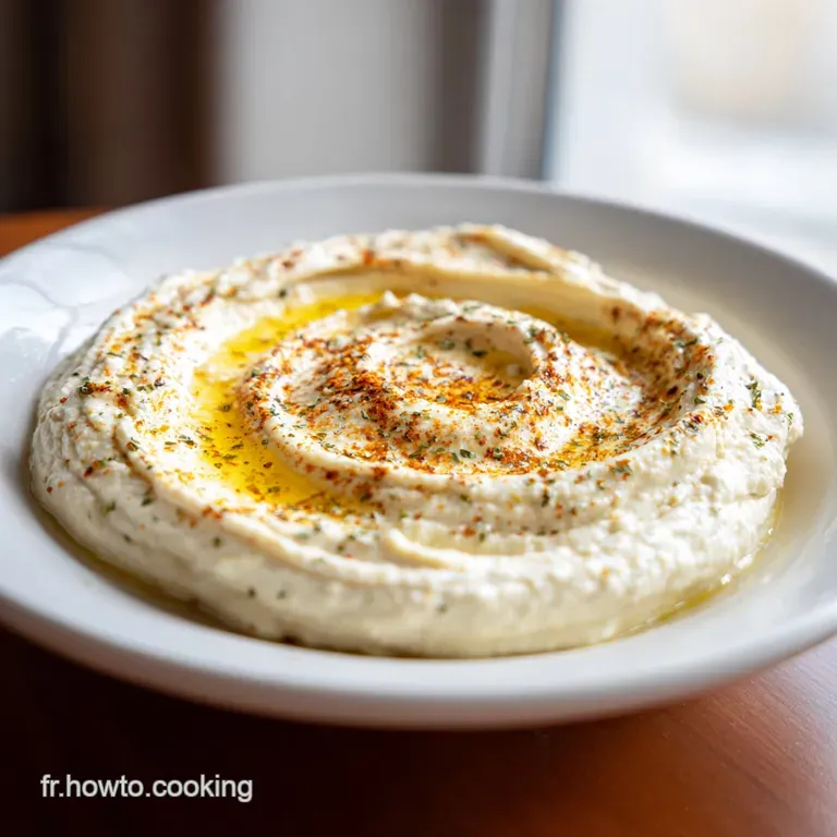 Smooth hummus artfully arranged with a drizzle of oil, bright herbs, and pita wedges for dipping; a fresh, appealing appet...