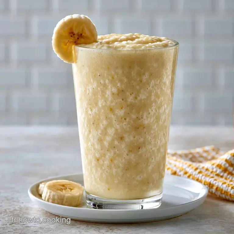 Grand verre givr&eacute; rempli d'une cr&egrave;me &eacute;paisse et p&acirc;le, d&eacute;cor&eacute; d'un trait de caramel et d'une paille color&eacute;e sur bois clair.