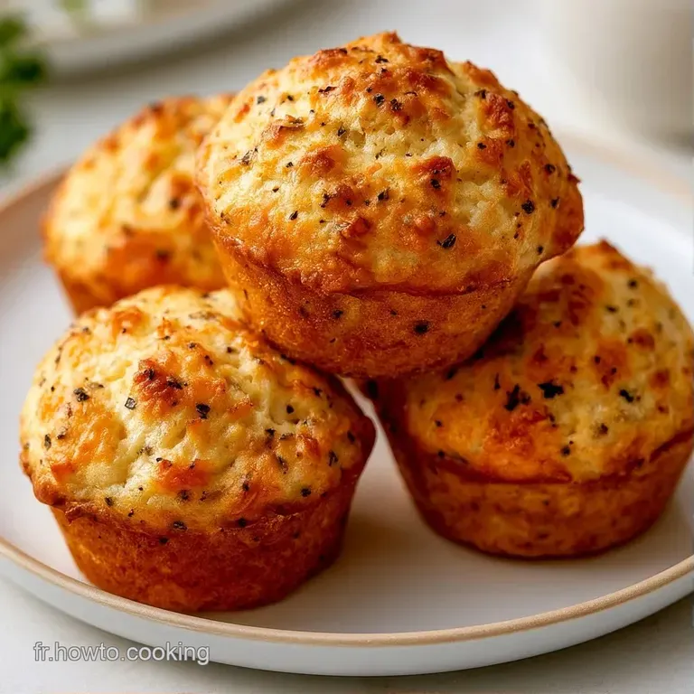 Trois cakes sal&eacute;s moelleux pos&eacute;s sur une assiette blanche, accompagn&eacute;s d'une branche de persil frais et de verdure.
