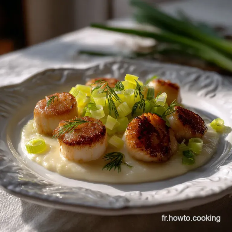 Perfectly plated scallops with a luxurious, velvety fondue. The contrast of the seared scallops against the creamy base is...