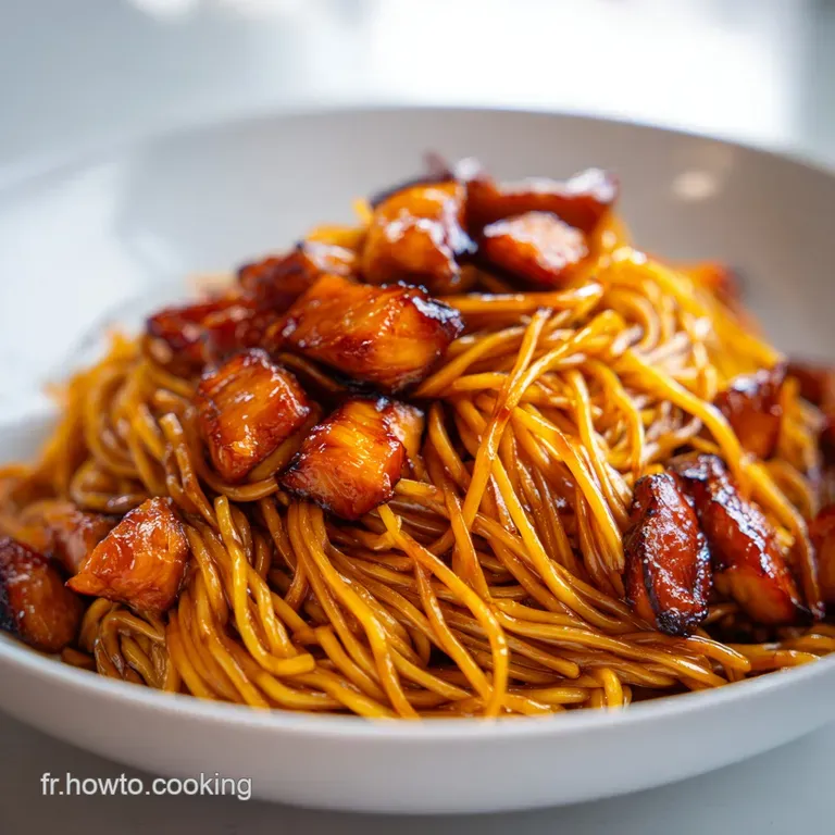 Nouilles Saut&eacute;es au Poulet Caram&eacute;lis&eacute;: Miel et Soja
