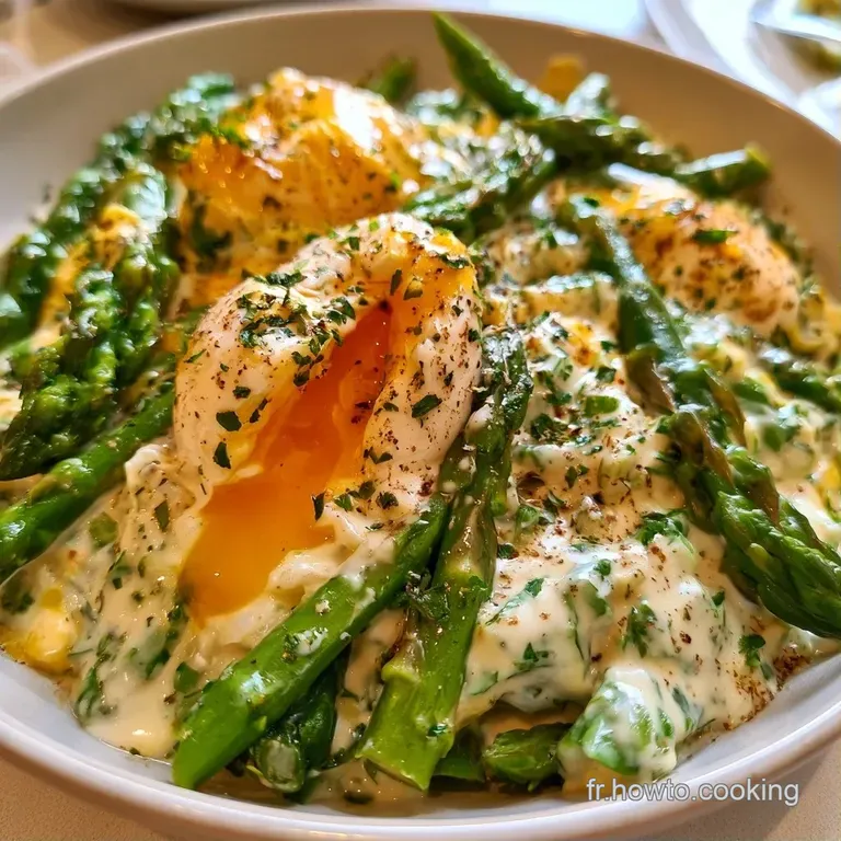 Ramequins en c&eacute;ramique pos&eacute;s sur un plateau, asperges vertes tendres et cr&egrave;me fondante sous une lumi&egrave;re douce.