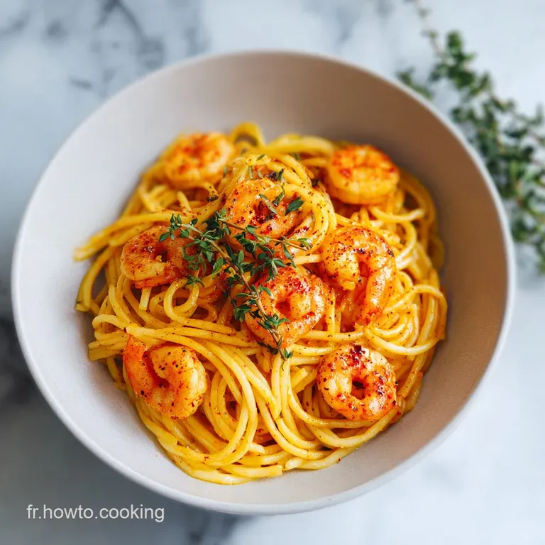 Elegant plate of creamy shrimp pasta, garnished with fresh parsley. Steaming, inviting, and ready to be enjoyed.