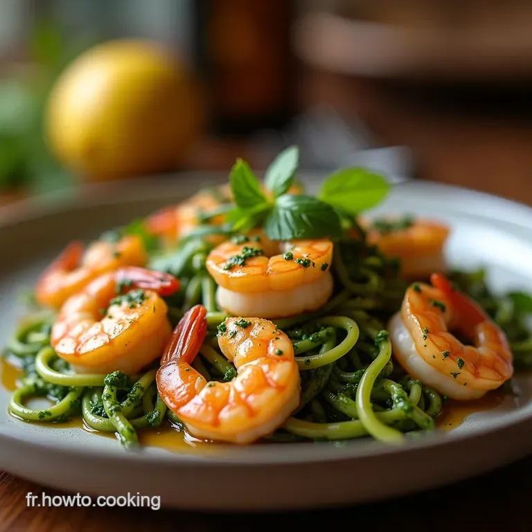 Gambas Scintillantes Pesto Express à la Roquette et Citron Vert presentation