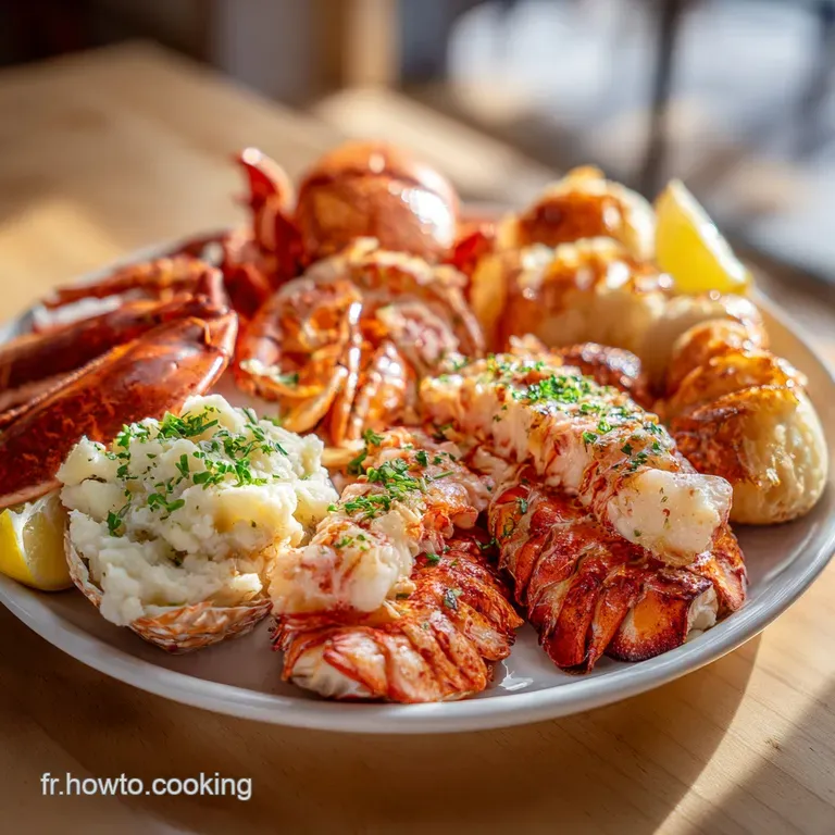 Elegant seafood tower featuring plump oysters, rosy shrimp, and glistening lobster tail served on ice.