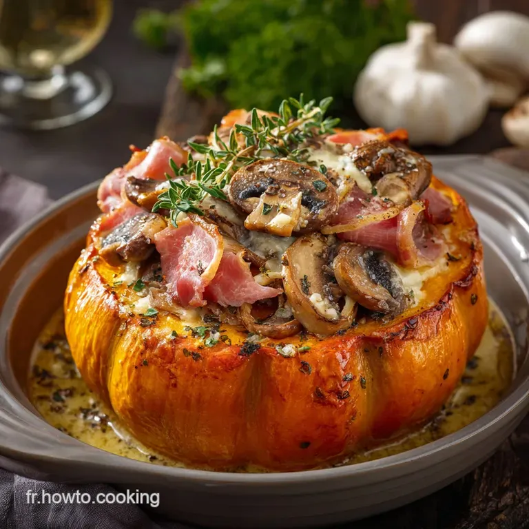 Potiron Farci Au Jambon Et Aux Champignons: La Version Cr&eacute;meuse Et Gratin&eacute;e presentation