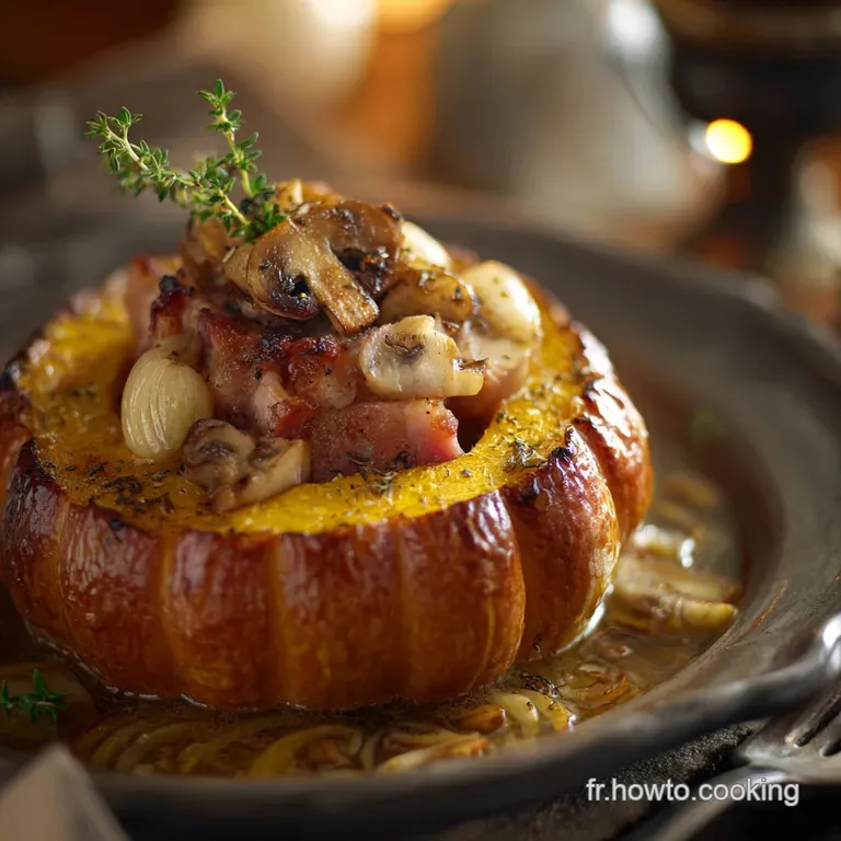 Potiron Farci au Jambon et aux Champignons: La version cr&eacute;meuse et gratin&eacute;e