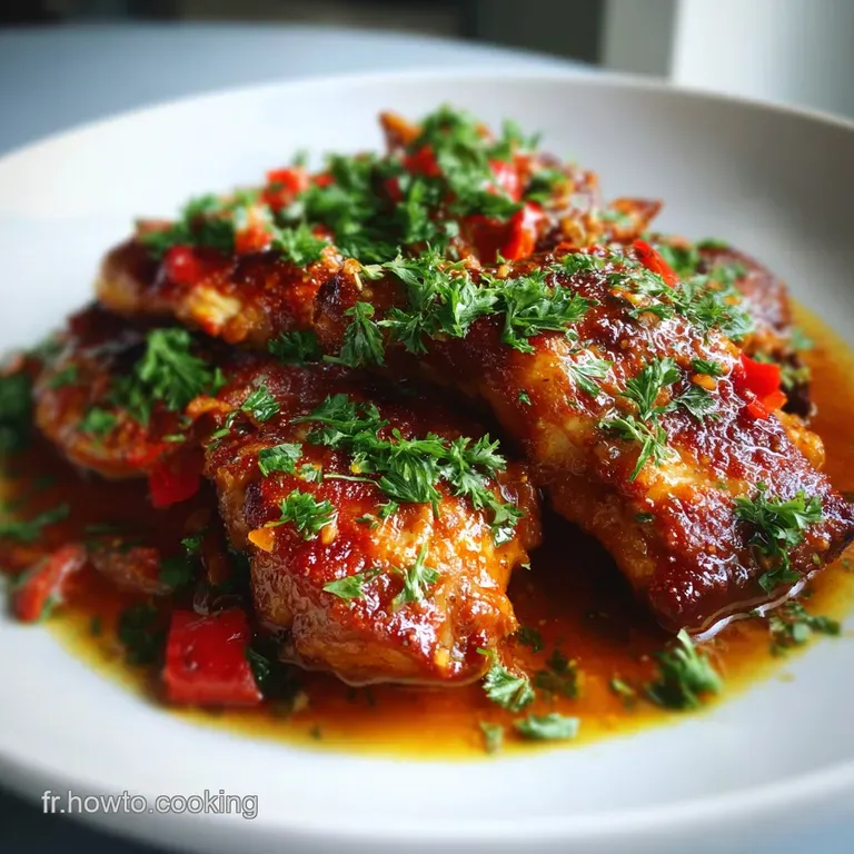 A beautifully plated portion of paprika chicken. Silky sauce clings to the chicken with a sprinkle of fresh herbs for brig...