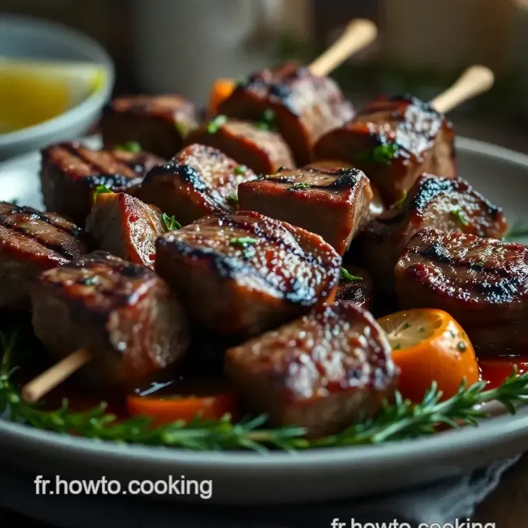 Recette : Brochette De B&oelig;uf &Agrave; La Fran&ccedil;aise - Marinade Parfum&eacute;e Et Grillade Parfaite presentation