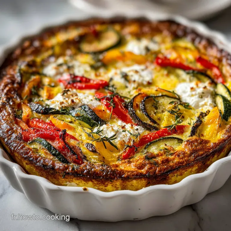 Slice of savory tart on a white plate, creamy filling oozing slightly, alongside a simple green salad and balsamic drizzle.