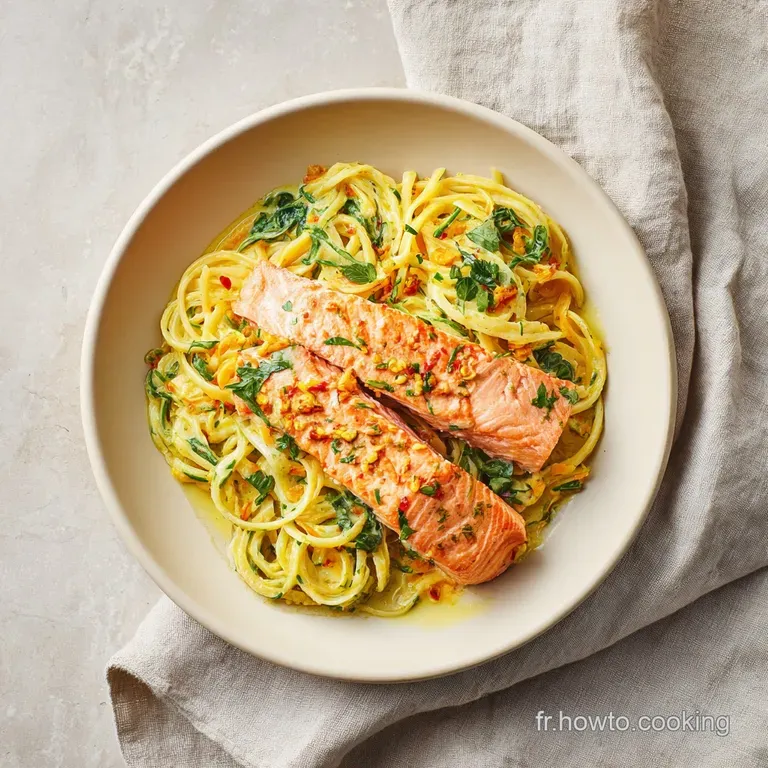 Elegant swirls of salmon pasta plated with dill sprigs. Silky cream sauce drapes the pasta, speckled with vibrant green he...