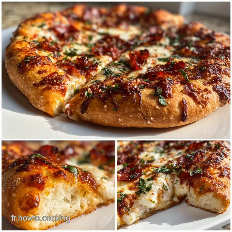 Perfectly sliced pizza on a white plate, steam rising from the melted cheese. Crisp crust, bright tomato sauce, and fresh ...