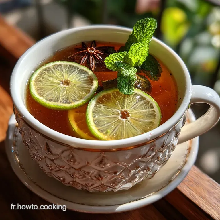 A stemmed glass filled with golden-hued Caribbean punch, garnished with a slice of pineapple and a sprig of mint; a refres...