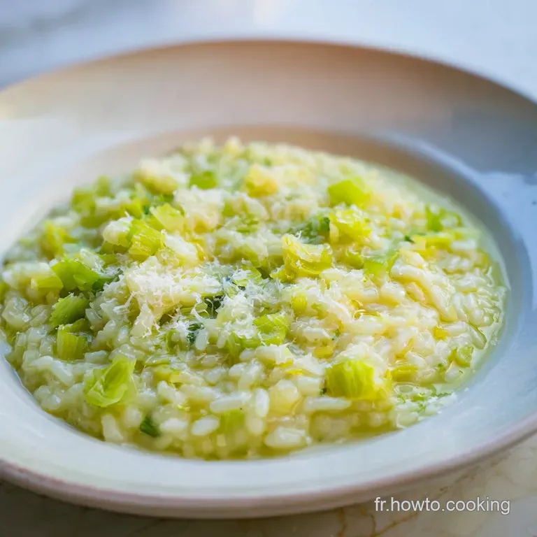 Assiette creuse blanche pr&eacute;sentant un risotto onctueux, d&eacute;cor&eacute; d'une herbe fra&icirc;che et de fromage fondant et dor&eacute;.