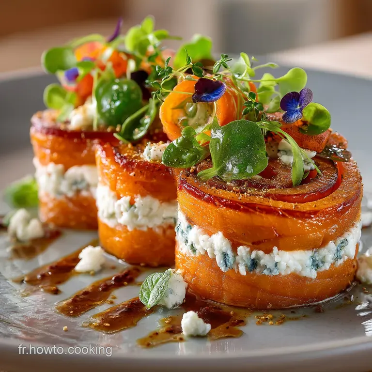Roulé de potimarron saumon fumé et chèvre frais aux herbes presentation