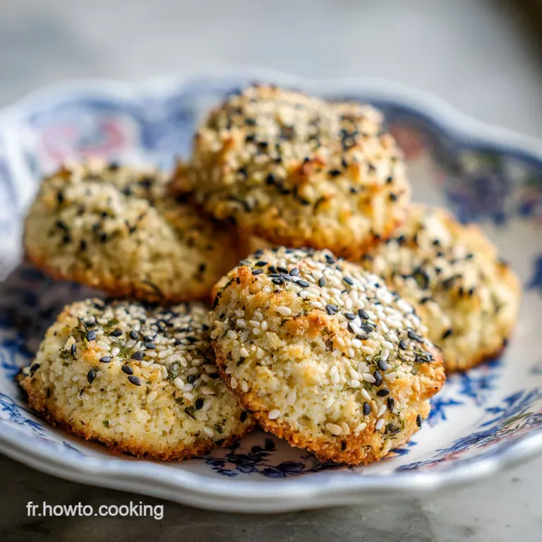 Elegant arrangement of delicate, golden-brown French biscuits with visible herb flecks, artfully plated.