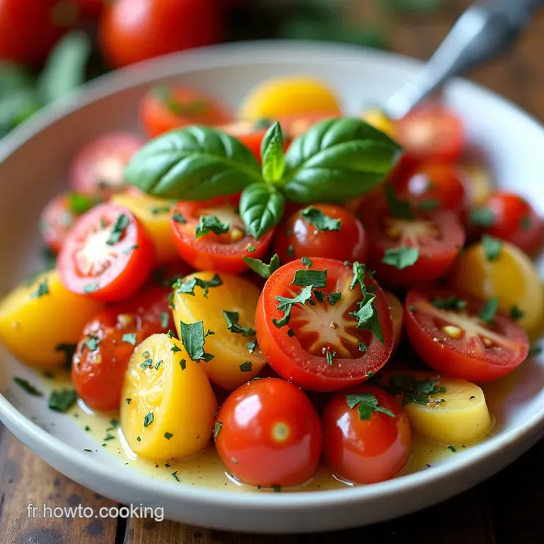 Salade Tomates Cerises Pêches Jaunes Vinaigrette au Miel de Lavande