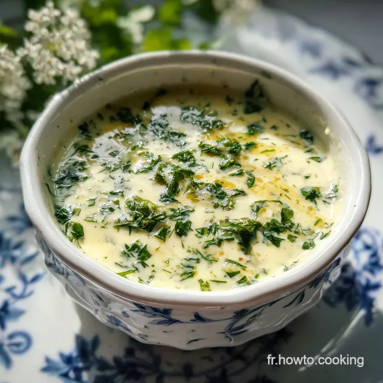 Elegant dollop of tangy Sauce Gribiche, vibrant with herbs, nestled beside glistening poached fish; a refined, appetizing ...