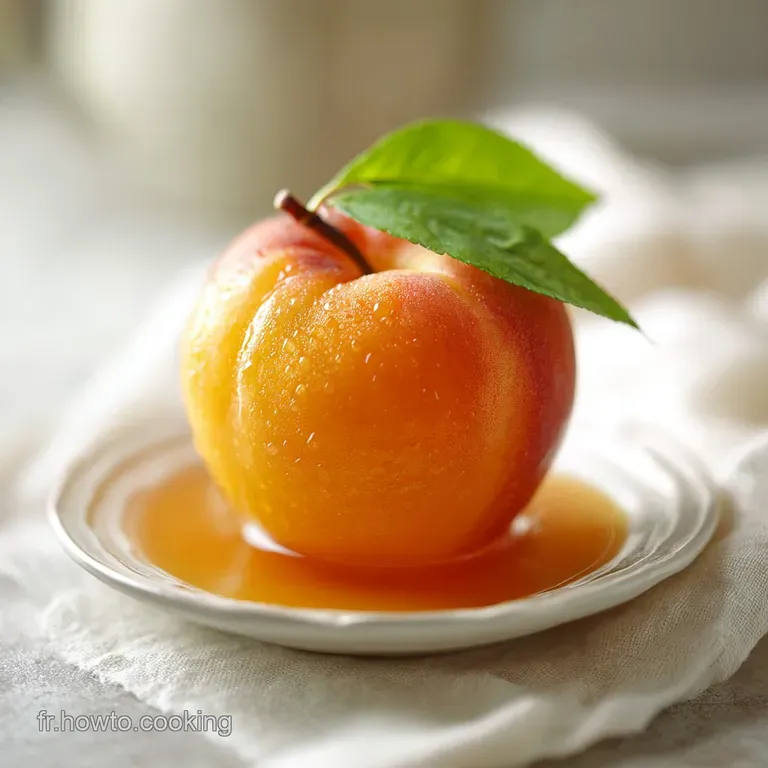 Delicate glass coupes holding the peachy liqueur, adorned with a single vibrant peach wedge and mint.