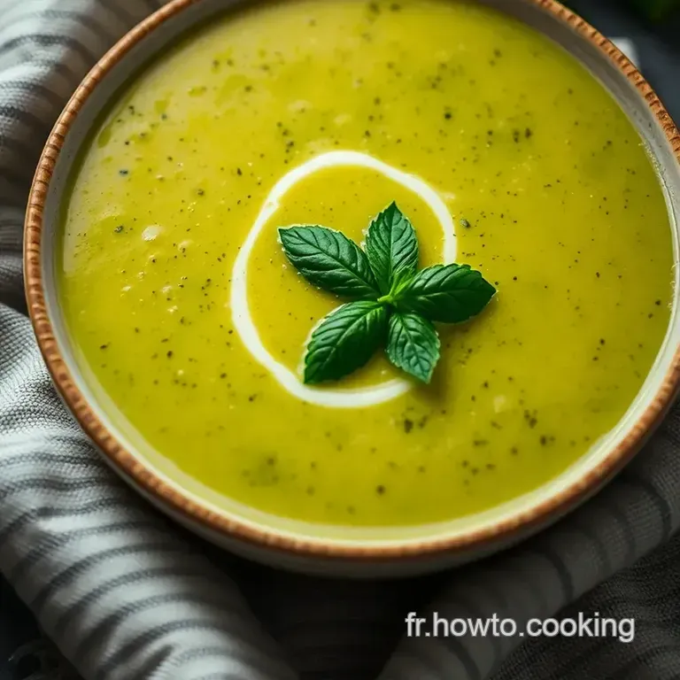 Soupe De Courgettes Velout&eacute;e Au Basilic presentation