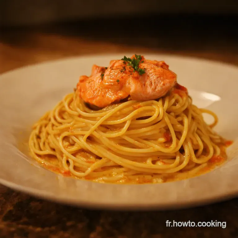 Spaghetti Au Saumon Fum&eacute; Et Aux Courgettes presentation