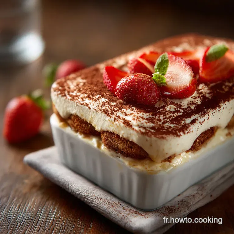 Le Tiramisu L&eacute;ger Aux Fraises Et Son Voile De Fra&icirc;cheur Citronn&eacute;e presentation